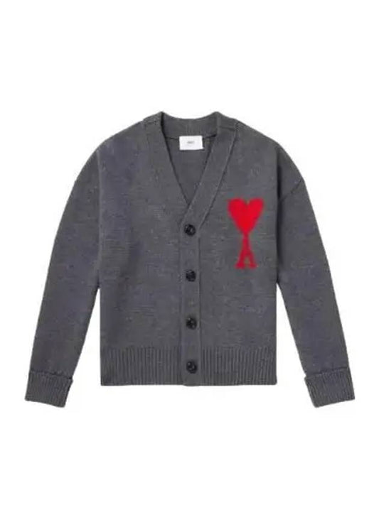 Big Heart Logo Wool Cardigan Grey - AMI - BALAAN 2