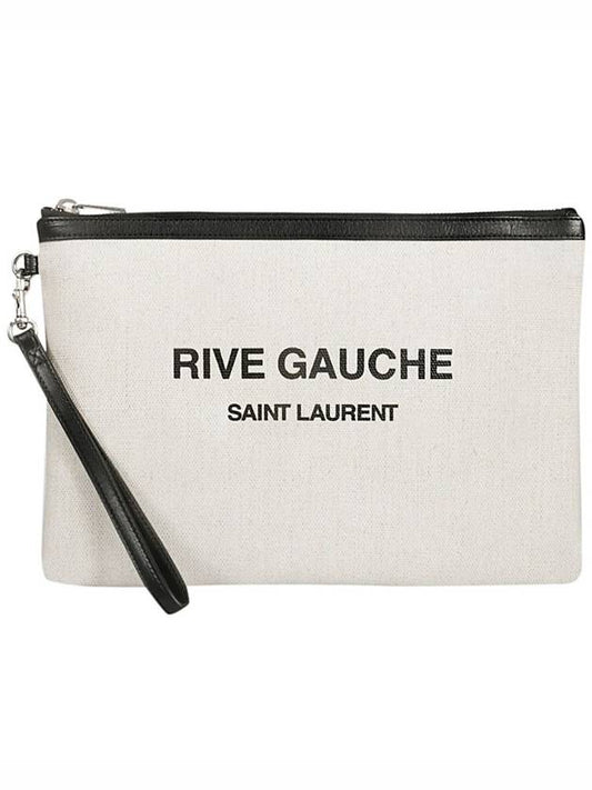 Rive Gauche Strap Canvas Clutch Bag White - SAINT LAURENT - BALAAN 1