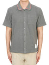 Three-Line Collar Texture Cotton Short Sleeve Shirt Grey - THOM BROWNE - BALAAN 2