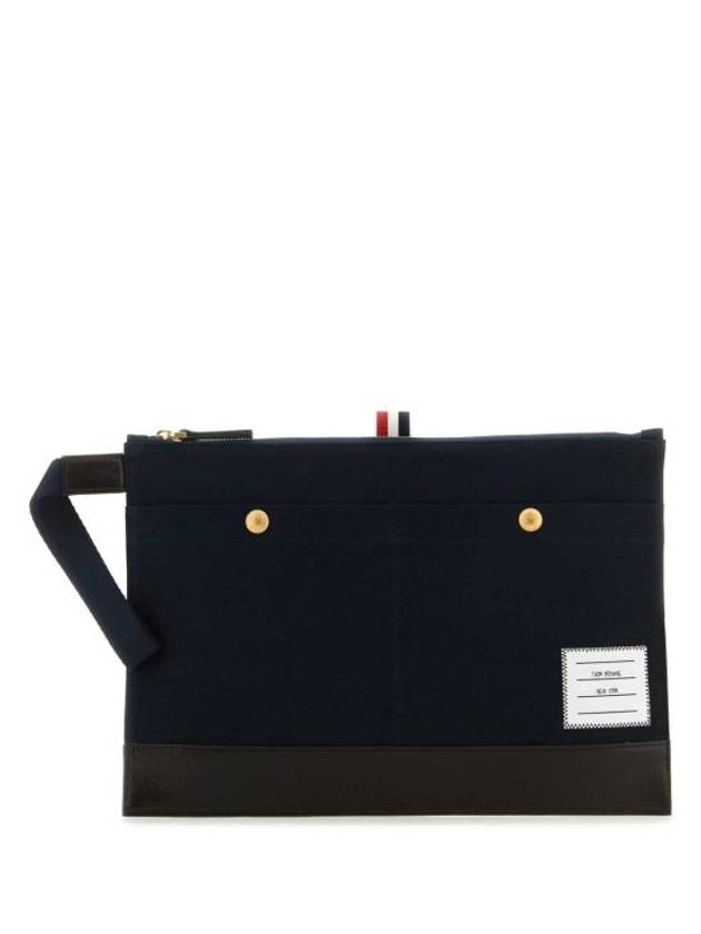 Snap Pocket Cotton Canvas Pouch Clutch Bag Navy - THOM BROWNE - BALAAN 1