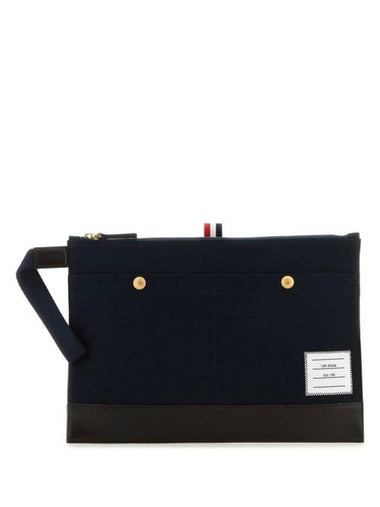 Snap Pocket Cotton Canvas Pouch Clutch Bag Navy - THOM BROWNE - BALAAN 1