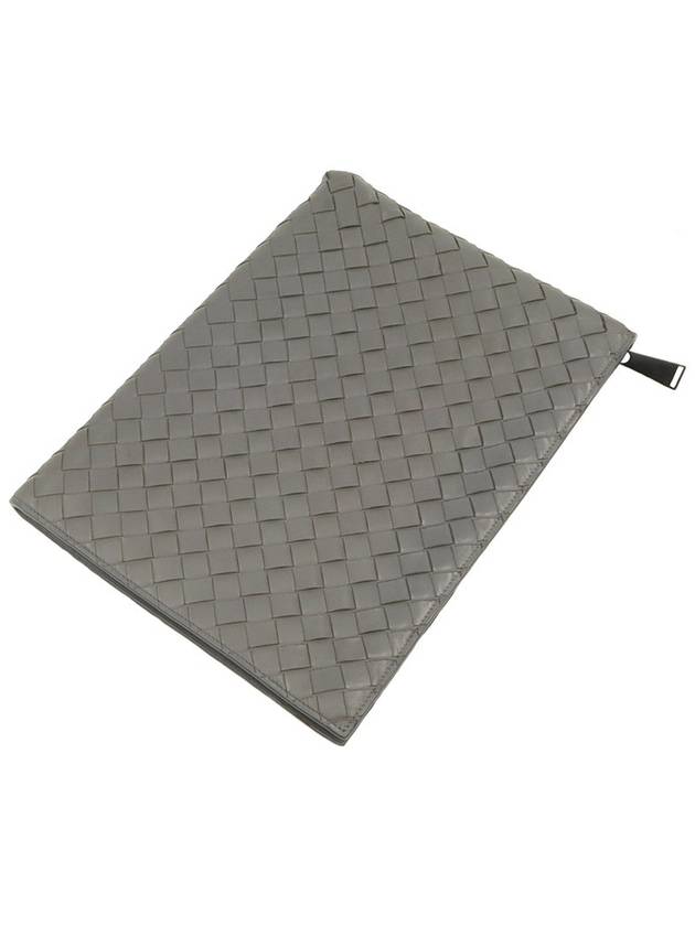 Deep Gray Calfskin Intrecciato Weaving Half Zip Pouch Clutch - BOTTEGA VENETA - BALAAN 5