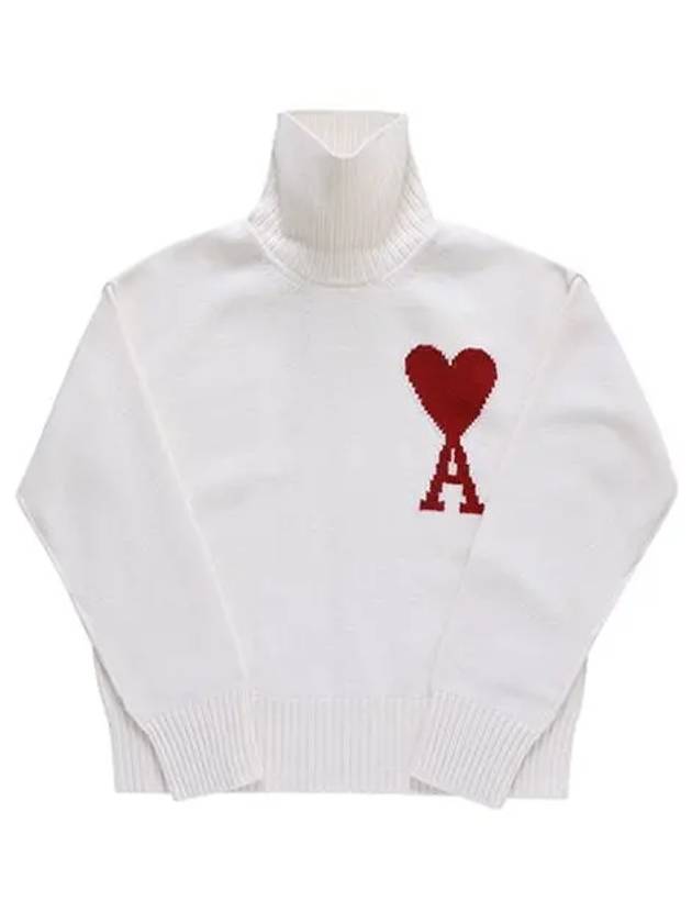 Intarsia Heart Logo Turtleneck White - AMI - BALAAN 2