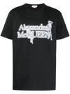 Skull Print Round Neck Cotton Short Sleeve T-Shirt Neon Black - ALEXANDER MCQUEEN - BALAAN 1