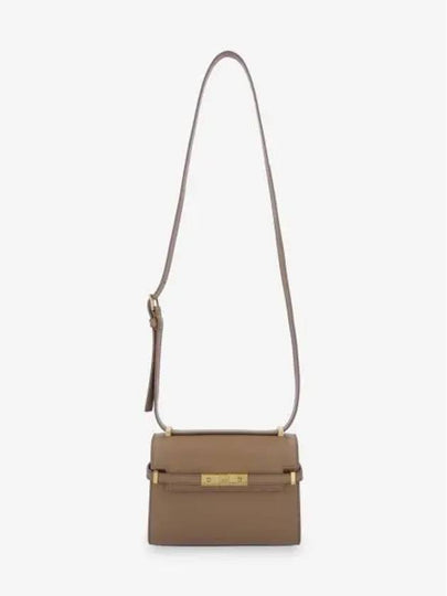 Manhattan Mini Embossed Gold-Tone Logo Leather Cross Bag Beige - SAINT LAURENT - BALAAN 2