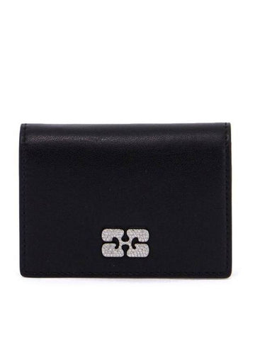 Crystal Butterfly Logo Card Wallet Black - GANNI - BALAAN 1