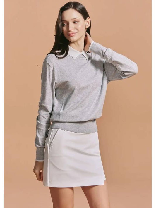 Women s soft touch collar combined knit pullover light gray - CLEVELAND GOLF - BALAAN 1