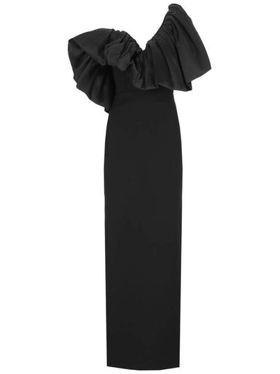 'Cassia' Black Maxi Dress With Asymmetric Neckline And Ruched Details In Tech Fabric Woman - SOLACE LONDON - BALAAN 2