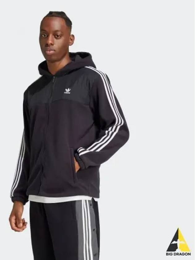 Adicolor 3S Teddy Fleece Hoodie BLACK - ADIDAS - BALAAN 1