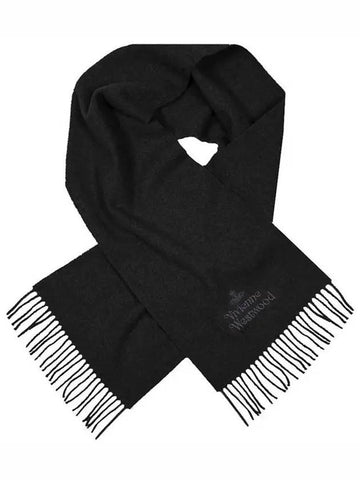 Logo embroided face fringe detail wool muffler 81030007 W001Z FP - VIVIENNE WESTWOOD - BALAAN 1