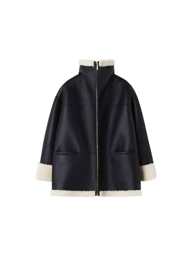 Signature Shearling Mustang Jacket Black Off-White - TOTEME - BALAAN 1