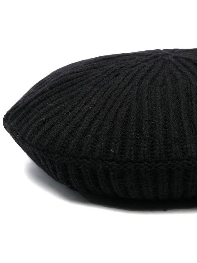 Logo Rib Edge Wool Beret Black - GANNI - BALAAN 3