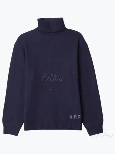 Walter Logo Merino Wool Turtleneck Dark Navy Blue - A.P.C. - BALAAN 2