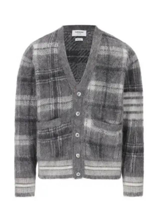 Funmix Tartan Mohair 4 Bar V-neck Cardigan Grey - THOM BROWNE - BALAAN 2