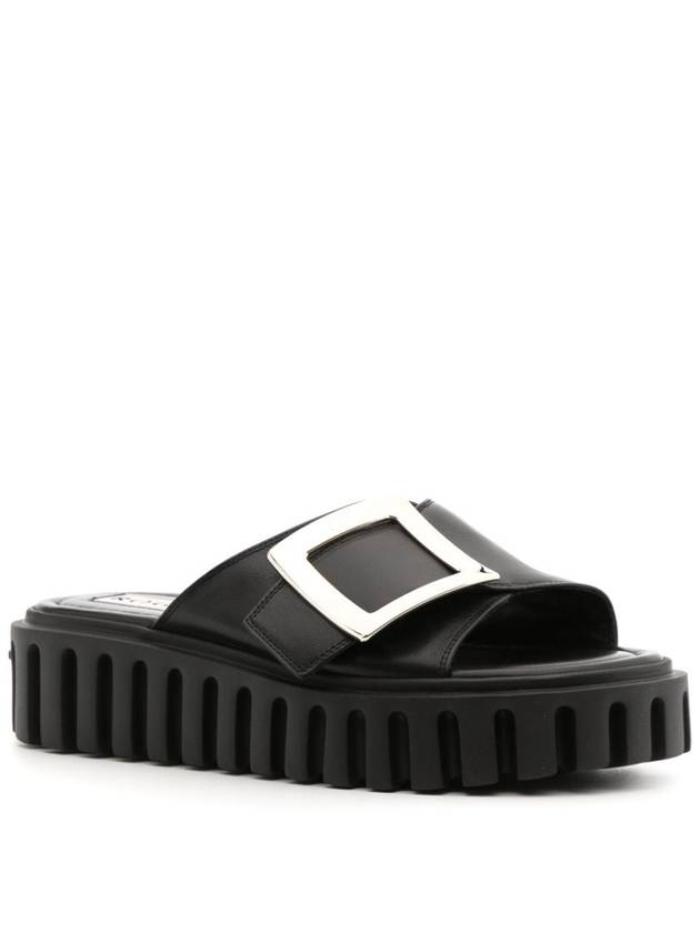 Viv Go Tick Metal Buckle Slippers Black - ROGER VIVIER - BALAAN 3