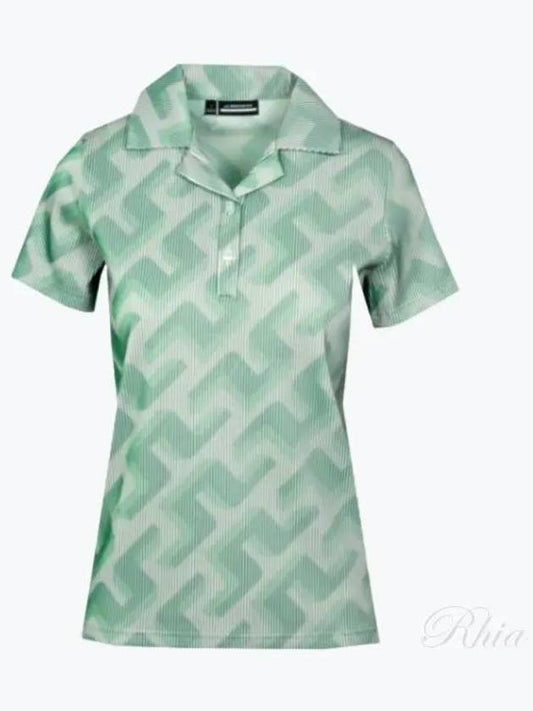 Women's Solange 3D Lip Monogram Short Sleeve PK Shirt Green - J.LINDEBERG - BALAAN 2