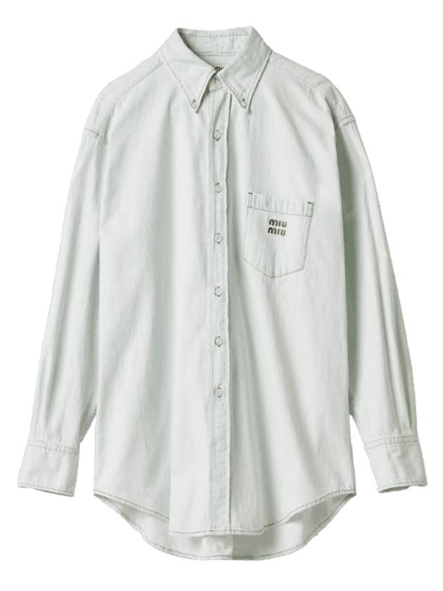 Chambray Denim Long Sleeve Shirt Light Blue - MIU MIU - BALAAN 1