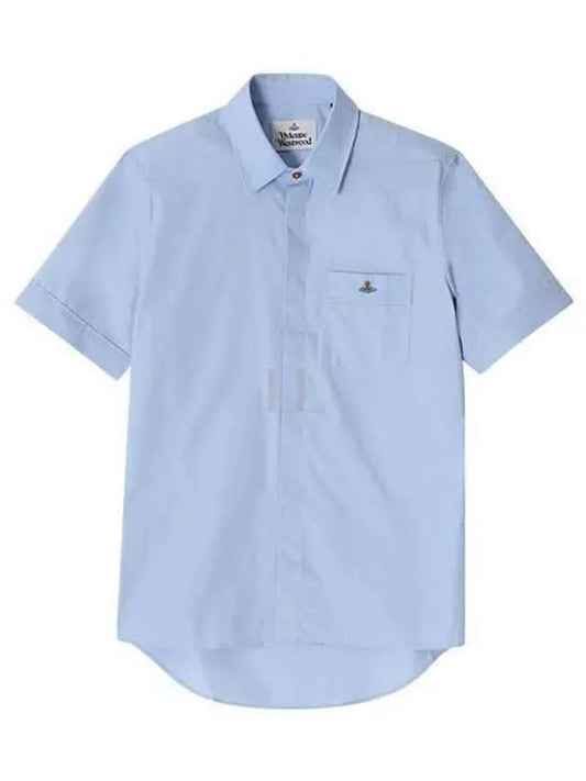 Men's Logo Classic Short Sleeve Shirt Light Blue - VIVIENNE WESTWOOD - BALAAN 2