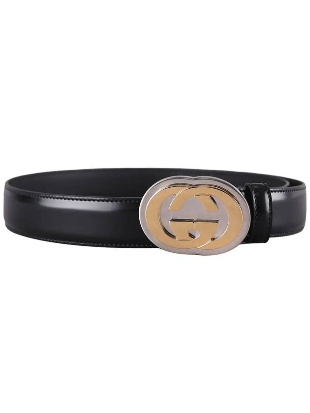 GG interlocking leather belt black - GUCCI - BALAAN.