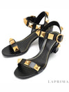 Roman Stud Calfskin Sandals Heel Black - VALENTINO - BALAAN.