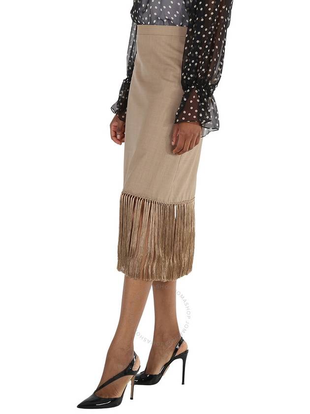 Women's Pecan Melange High Waist Fringe Wool Cashmere A-Line Skirt Brown - BURBERRY - BALAAN 3