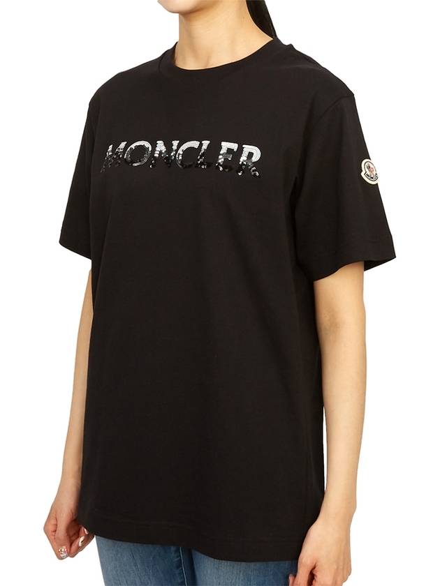 Logo Sequin Cotton Short Sleeve T-Shirt Black - MONCLER - BALAAN 3