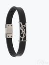 Monogram Opyum Leather Bracelet Black Silver - SAINT LAURENT - BALAAN 2