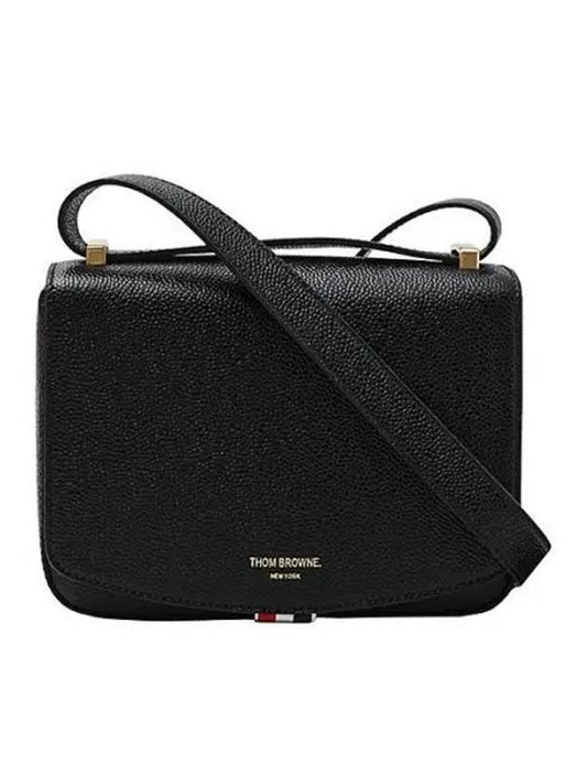 Logo Detail Pebble Grain Leather Saddle Shoulder Bag Black - THOM BROWNE - BALAAN 2