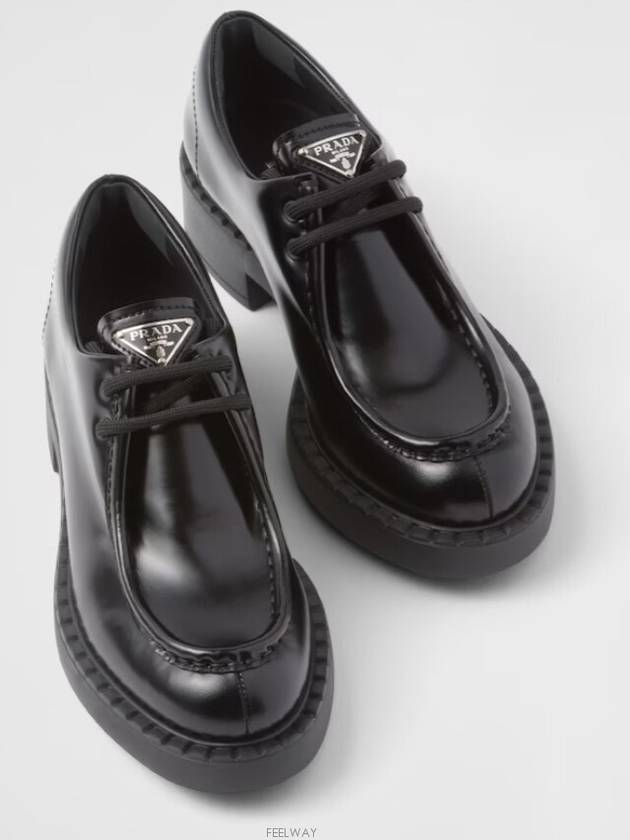 Triangle Logo Lace-Up Leather Derby Black - PRADA - BALAAN 4