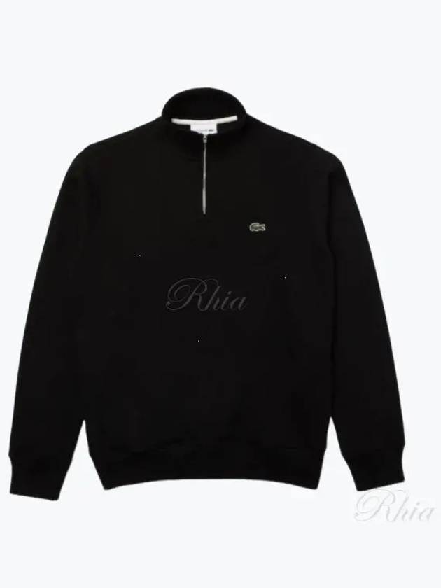 Logo Half Zip Up Cotton Sweatshirt Black - LACOSTE - BALAAN 2