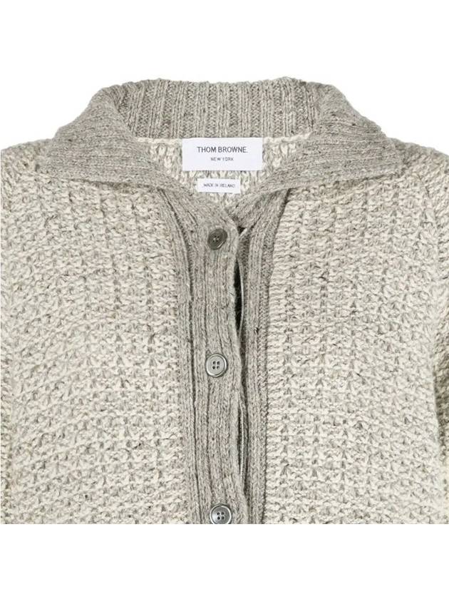 4 Bar Raglan Polo Tweed Cardigan Grey - THOM BROWNE - BALAAN 5