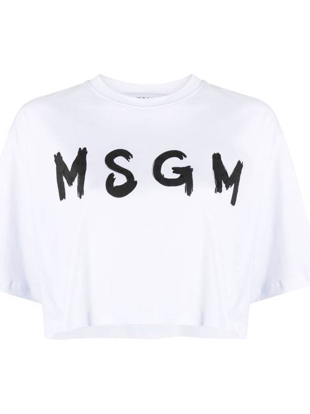 Logo Print Crop Cotton Short Sleeved T-shirt White - MSGM - BALAAN 2