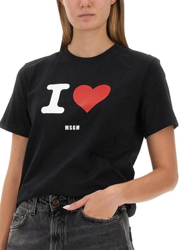 I LOVE MSGM Print Cotton Short Sleeve T-Shirt Black - MSGM - BALAAN 5