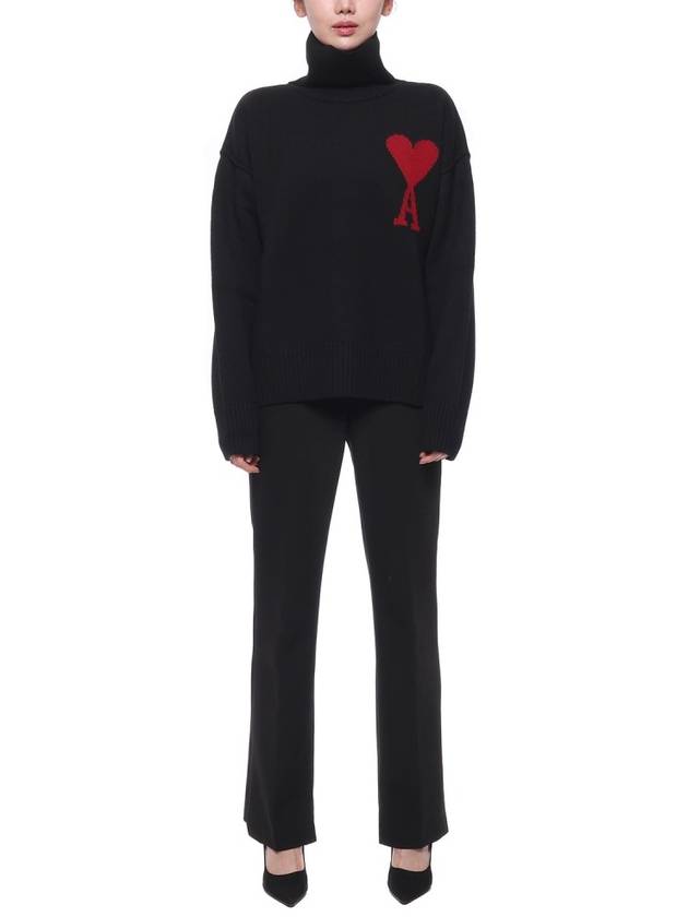 Intarsia Heart Logo Turtleneck Black - AMI - BALAAN 4