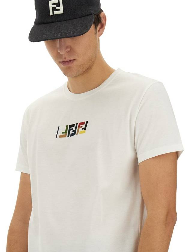 Embroidered Logo Short Sleeve T-Shirt White - FENDI - BALAAN 5