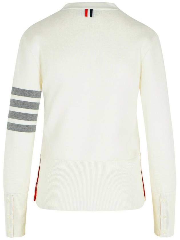 Cotton 4-Bar Milano Classic V-Neck Cardigan White - THOM BROWNE - BALAAN 4