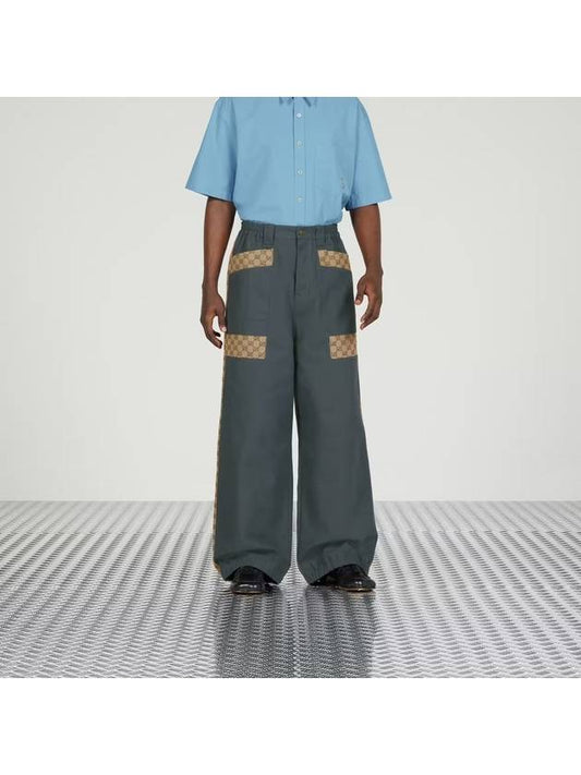 Cotton Canvas GG Trousers Straight Pants Blue - GUCCI - BALAAN 1