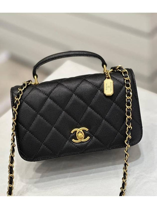 Women's CC Logo Gold Hardware Grained Calfskin Flap Cross Bag Black - CHANEL - BALAAN 2