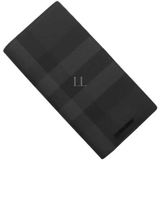 Logo Checked Leather Long Wallet Charcoal - BURBERRY - BALAAN 2