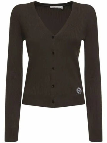 SRHWC Ribbed Cardigan Chocolate CAAW234CH rib - SPORTY & RICH - BALAAN 1