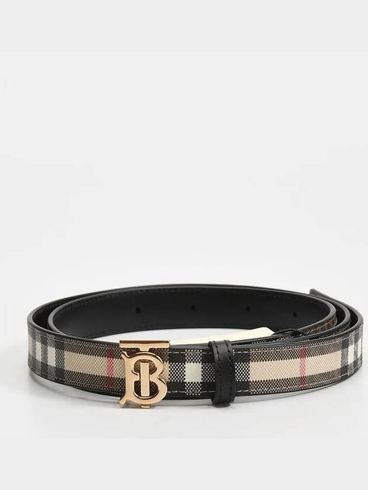 TB Gold Logo Vintage Check Reversible Leather Belt Archive Beige Black - BURBERRY - BALAAN.