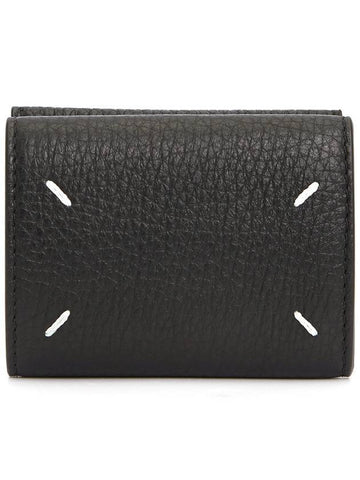 Trifold Stitched Leather Half Wallet Black - MAISON MARGIELA - BALAAN.
