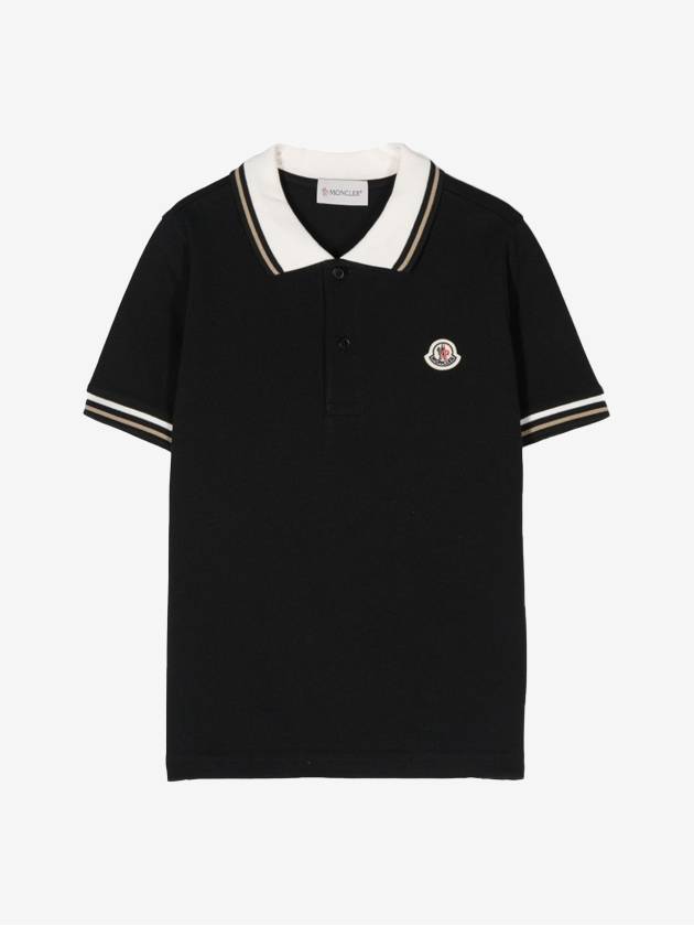 Kids PK Short Sleeve Shirt Black J1 954 8A00008 8496W 999 8Y 10Y - MONCLER - BALAAN 1