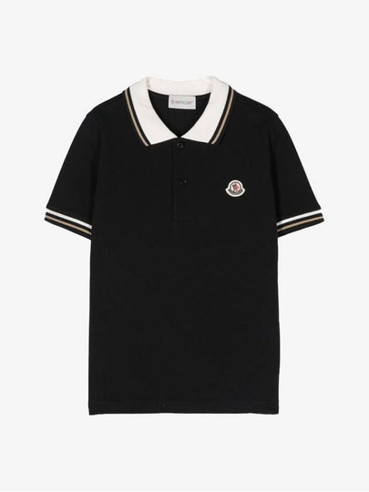 Kids Logo Patch Short Sleeve Polo Shirt Black - MONCLER - BALAAN 2