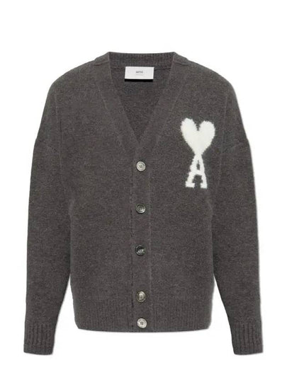 Intarsia Logo Knit Cardigan Dark Grey - AMI - BALAAN 2