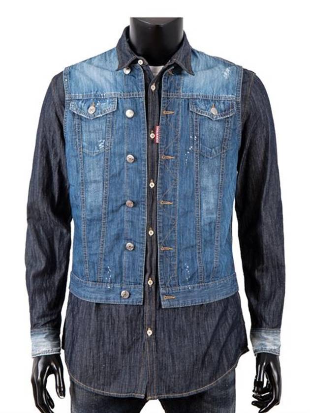 Best Layered S71DL0758 470 Men's Denim Shirt - DSQUARED2 - BALAAN 2