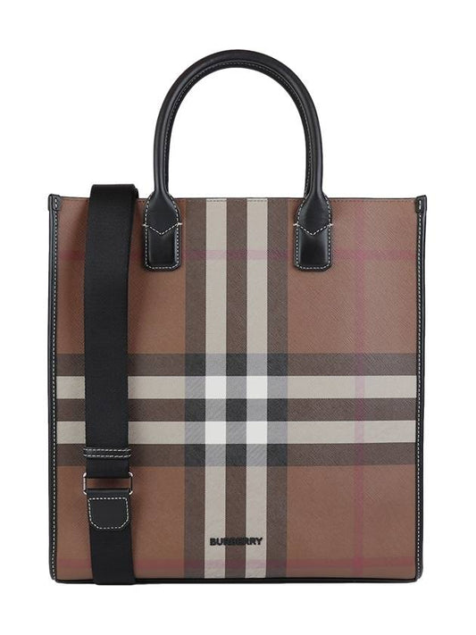 ExaGGerated Check Slim Vertical Denny Tote Bag Dark Birch Brown - BURBERRY - BALAAN 2