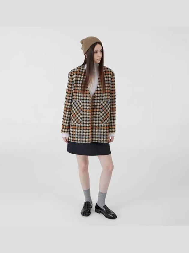 soft wool check V-neck outer brown - VOYONN - BALAAN 3