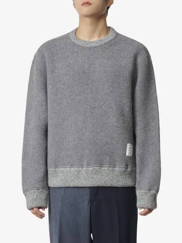 Logo Patch Striped Wool Fleece Crewneck Knit Top Grey - THOM BROWNE - BALAAN 2