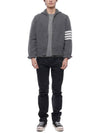 Men's Intarsia 4 Bar Merino Jersey Hooded Zip Up Medium Grey - THOM BROWNE - BALAAN 4